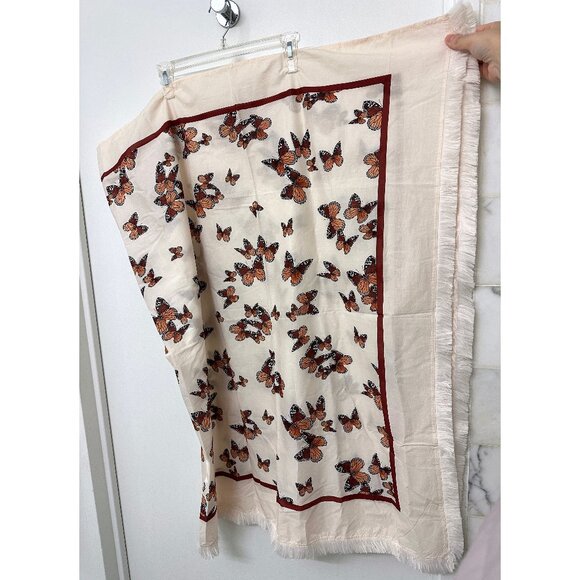 Agua Bendita Butterfly Orquidea Monarca Crema Sarong Pareo Wrap Skirt Fringe - Picture 6 of 10